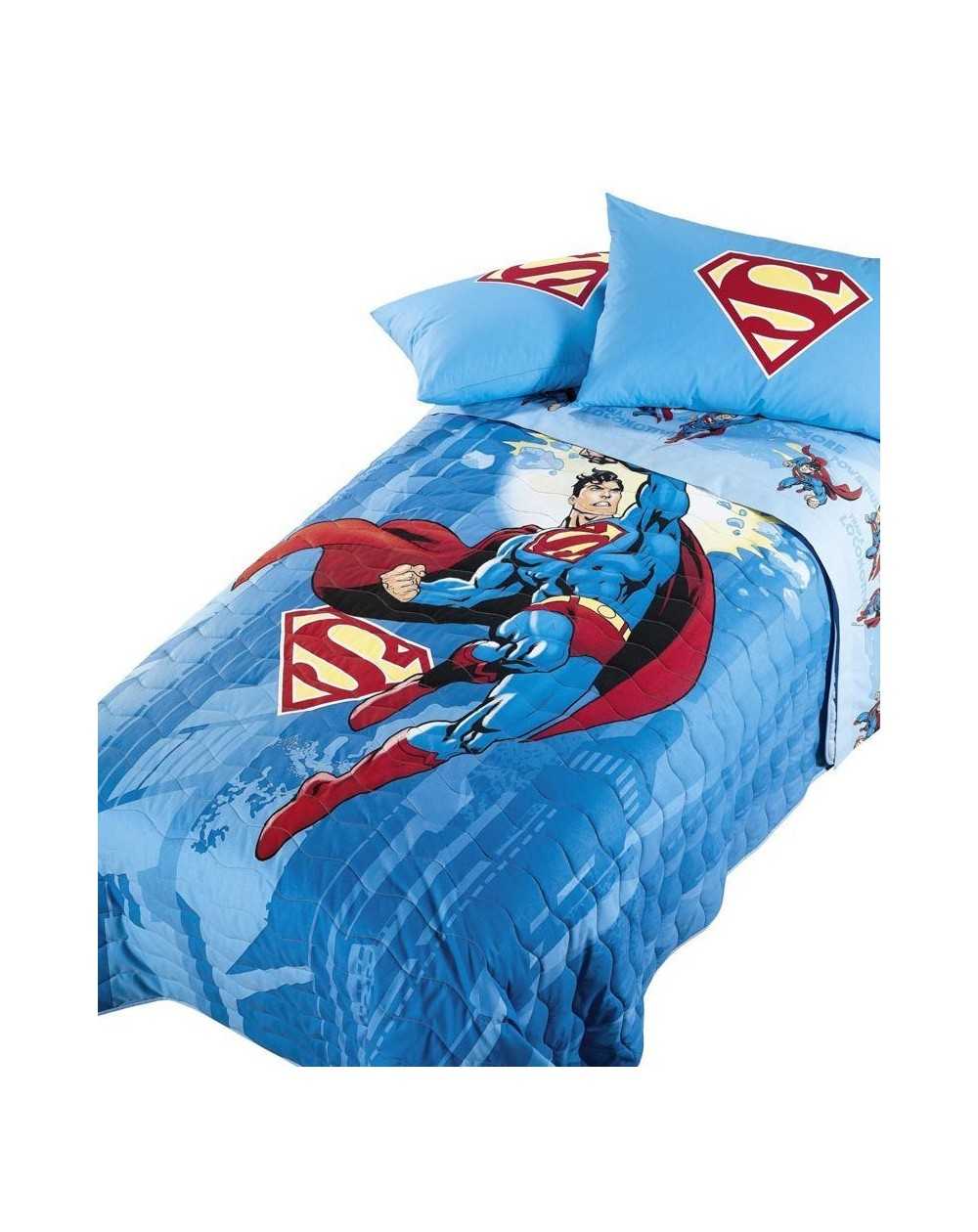 Copriletto-Trapuntato-Superman-Energy-Azzurro-Super-Eroi-Caleffi